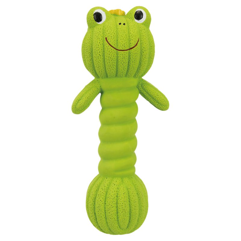HRAČKA PRO PSY Dumpbell Frog, žába/činka, latex se zvukem, 18cm