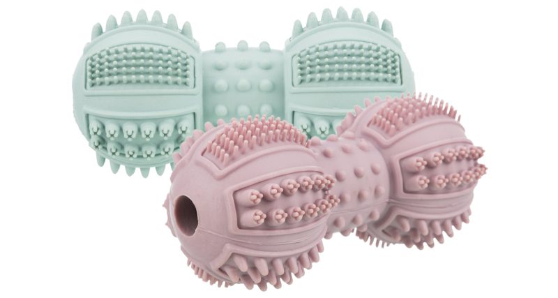 HRAČKA PRO PSY JUNIOR činka přírodní tvrdá guma, 9 cm, mátová, starorůžová
