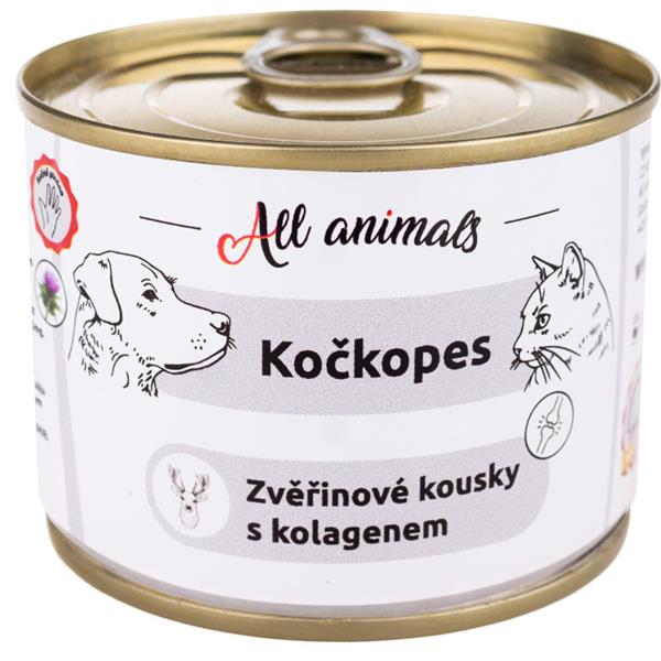 Konzerva pro psy a kočky ALL ANIMALS Kočkopes zvěřinové kousky s kolagenem
