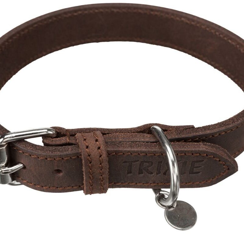 Kožený obojek RUSTIC - tmavě-hnědá M: 37-44cm/25mm