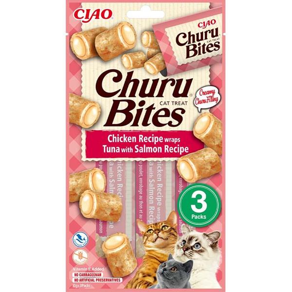 Pamlsky pro kočky Inaba Churu Bites cat snack kuře,tuňák,losos 3x10g