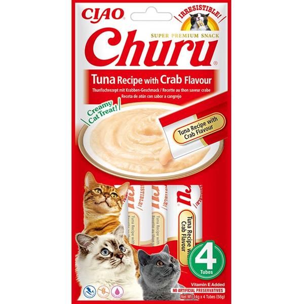 amlsky pro kočky Inaba Churu cat snack tuňák s krabí příchutí 4x 14g